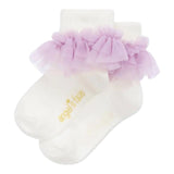 Angel'S Face Plain Tulle Socks White/Purple For Baby Girl