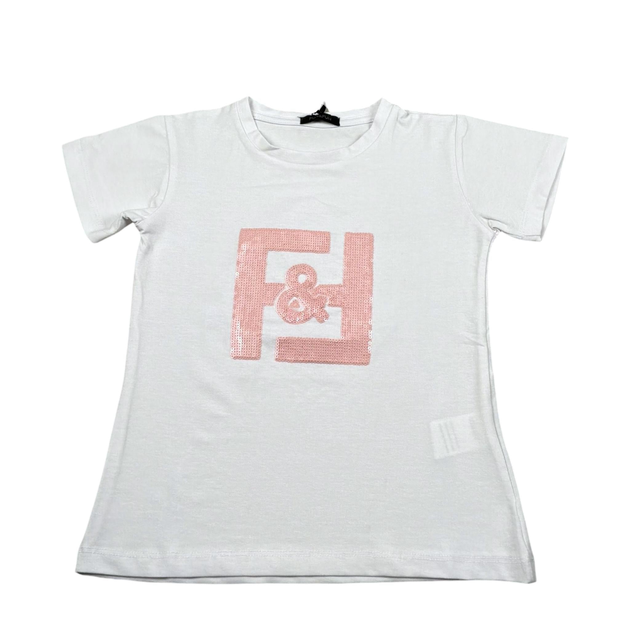 Fun & Fun T-Shirt Girocollo Tinta Unita con Paillettes per Bambina FNBTS16932 BIANCO FUN & FUN 