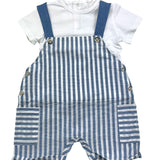 Barcellino Complete T-Shirt-Dungarees Solid Color with White Striped Pattern for Newborns