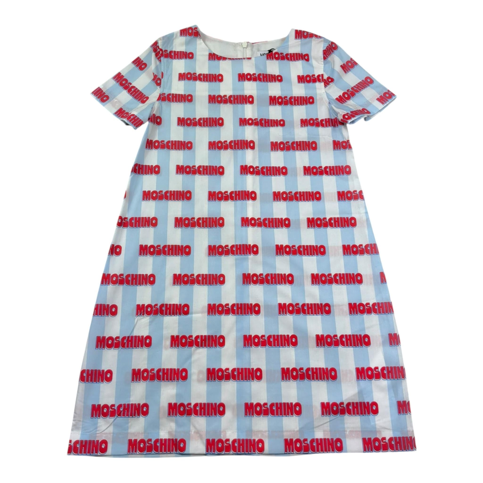 Moschino Abito Bicolore con Fantasia A Righe Mezza Manica per Bambina HDV0HI BIANCO/AZZURRO MOSCHINO 