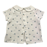 Paz Rodriguez Solid Color Half Sleeve Shirt With White Embroidery For Baby Girl