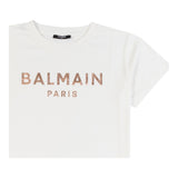 Balmain T-Shirt Crew Neck Solid Color With Contrast Print Cream For Girls