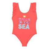 Billieblush Solid Orange Print One Piece Swimsuit For Girls