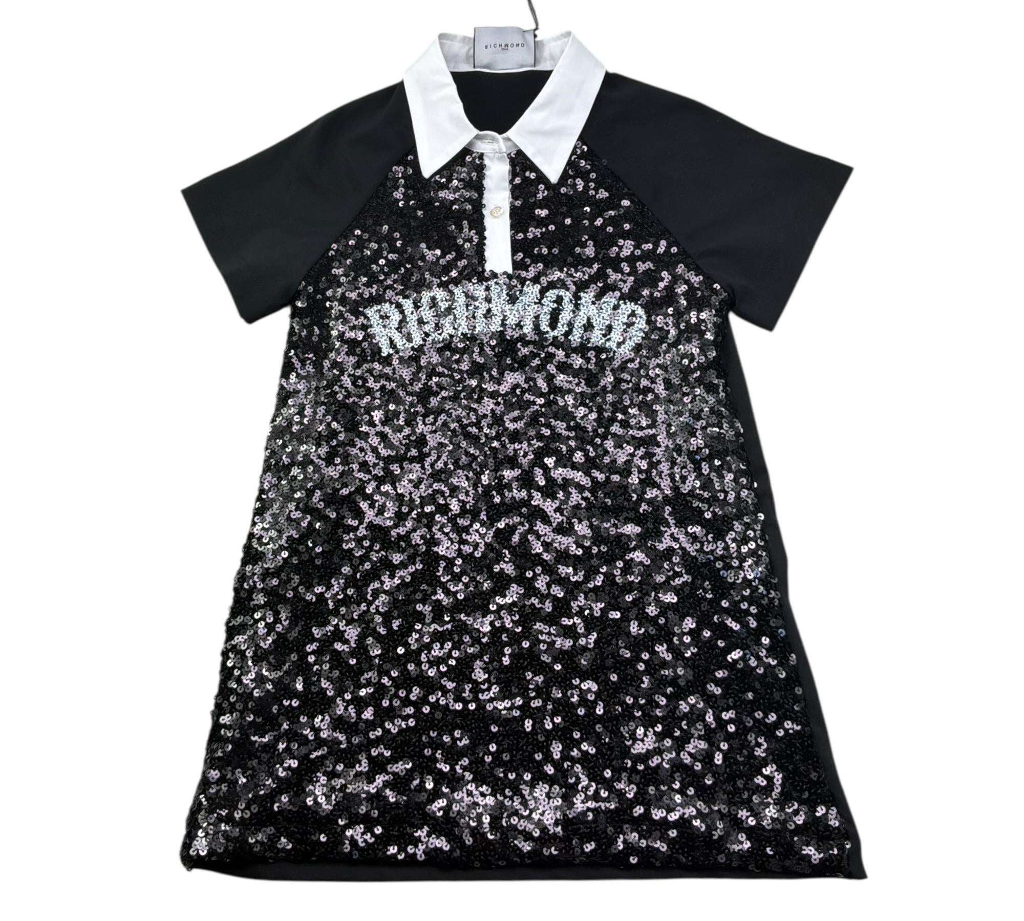 John Richmond Abito Mezza Manica Tinta Unita Paillettato per Bambina RGP26046VE NERO JOHN RICHMOND 