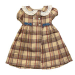 LA STUPENDERIA abito mezza manica tinta unita con fantasia a quadri Beige per Bambina TJAB46 BEIGE LA STUPENDERIA 