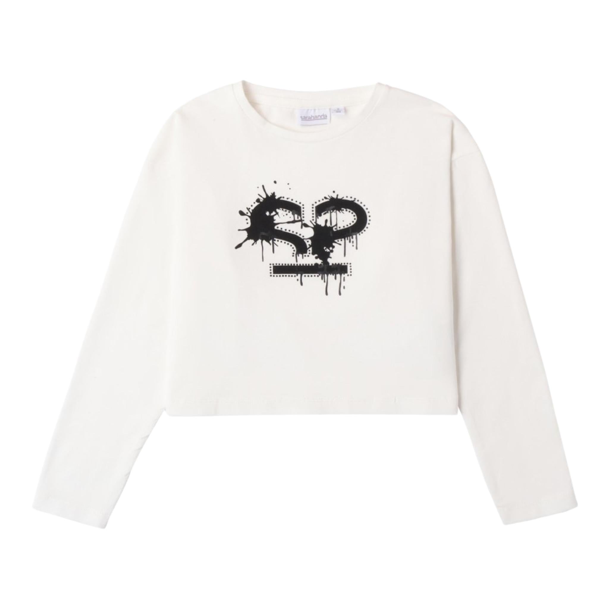 SARABANDA shirt girocollo tinta unita con stampa in contrasto Bianco per Bambina 0A612 BIANCO SARABANDA 
