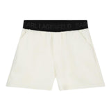 Karl Lagerfeld Solid Color Faux Leather Shorts With Logo Elastic Waist Cream For Girls