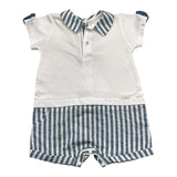 Barcellino Two-Tone White/Blue Half-Sleeve Romper for Newborns