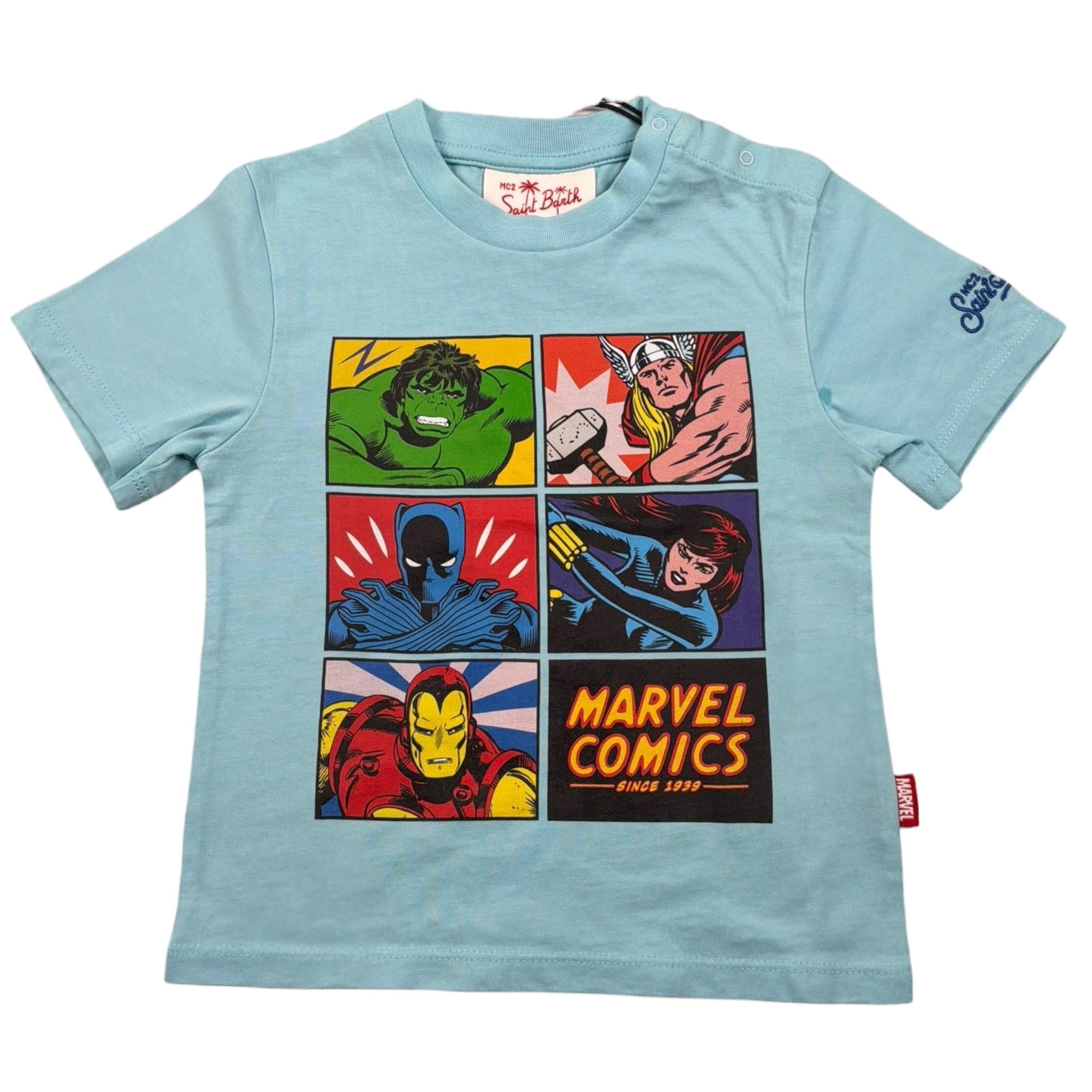 Saint Barth T-Shirt Girocollo Tinta Unita con Stampa Marvel per Bambino TSH000103434 AZZURRO SAINT BARTH 