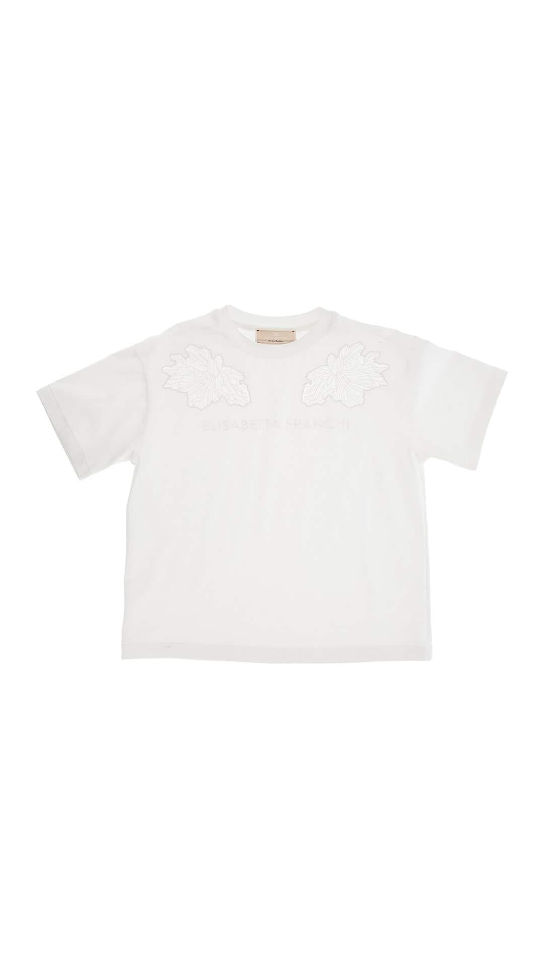 Elisabetta Franchi T-Shirt Girocollo Tinta Unita con Logo per Bambina EFTS236X BIANCO ELISABETTA FRANCHI 