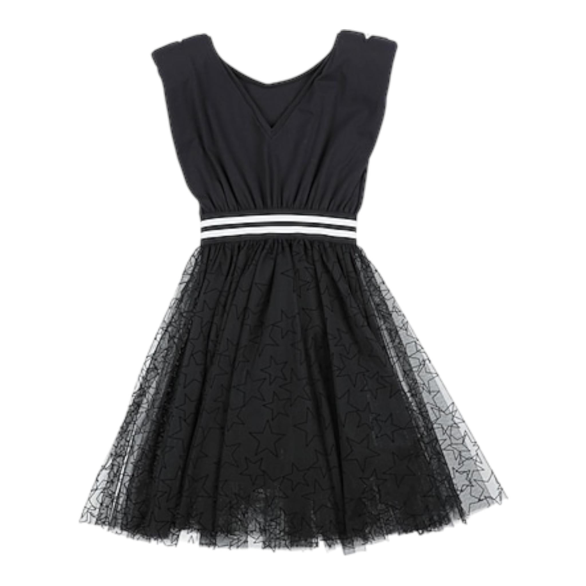 Monnalisa Abito Tinta Unita con Stampa Stelle per Bambina 419201 NERO MONNALISA 