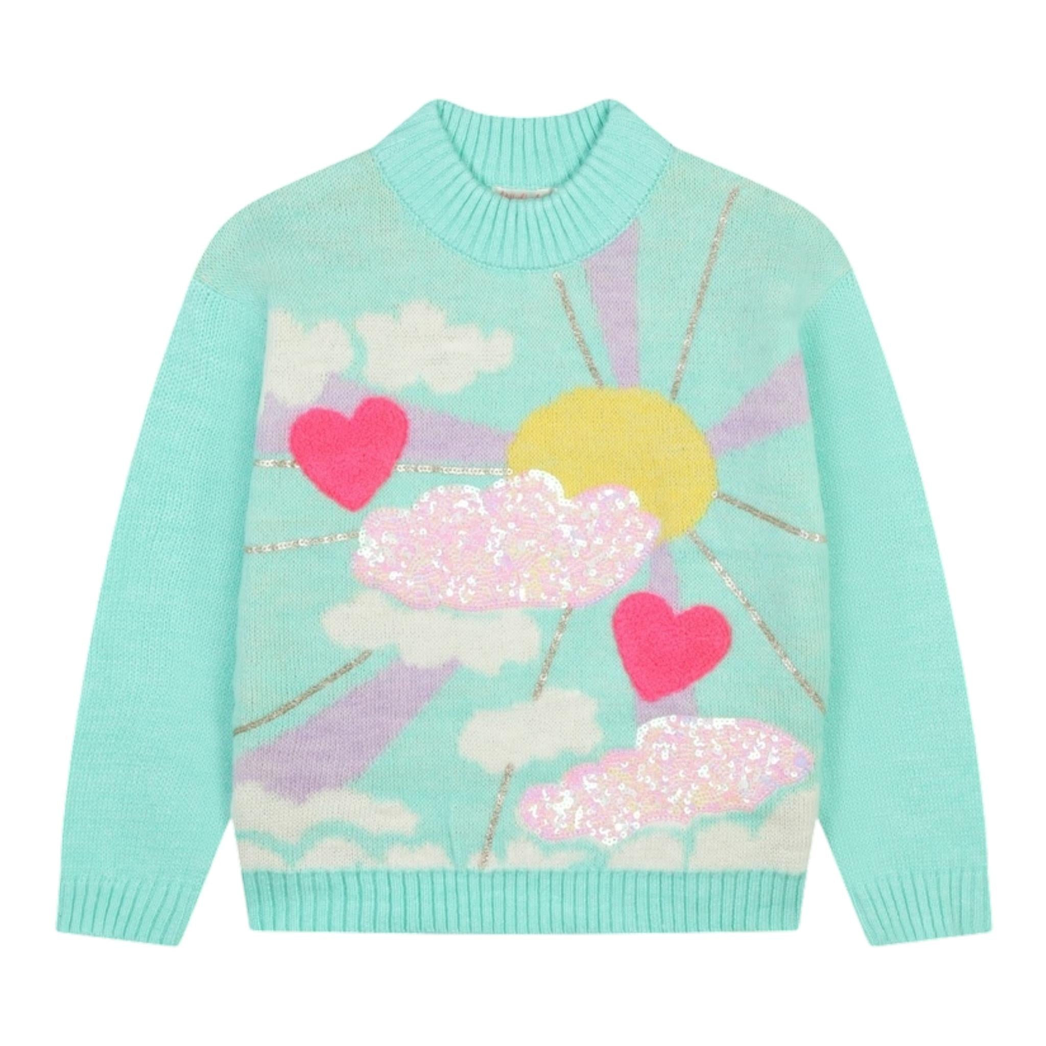 BillIEBLUSH maglia girocollo tinta unita con paillettes Verde acqua per Bambina U20461 VERDE ACQUA BillIEBLUSH 