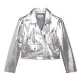 Michael Kors Solid Color Zip Up Silver Jacket For Girls