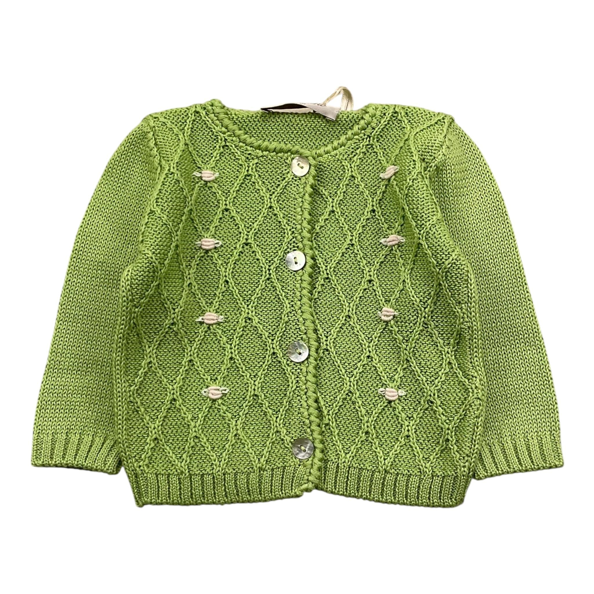 Gughelino Cardigan Tinta Unita con Ricami per Neonata 5040 VERDE GUGHELINO 