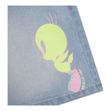Billieblush Solid Color Denim Shorts with Tweety Bird Print in Light Blue for Girls