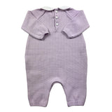 Little Bear Solid Color Long Sleeve Onesie With Lilac Bear For Baby Girl
