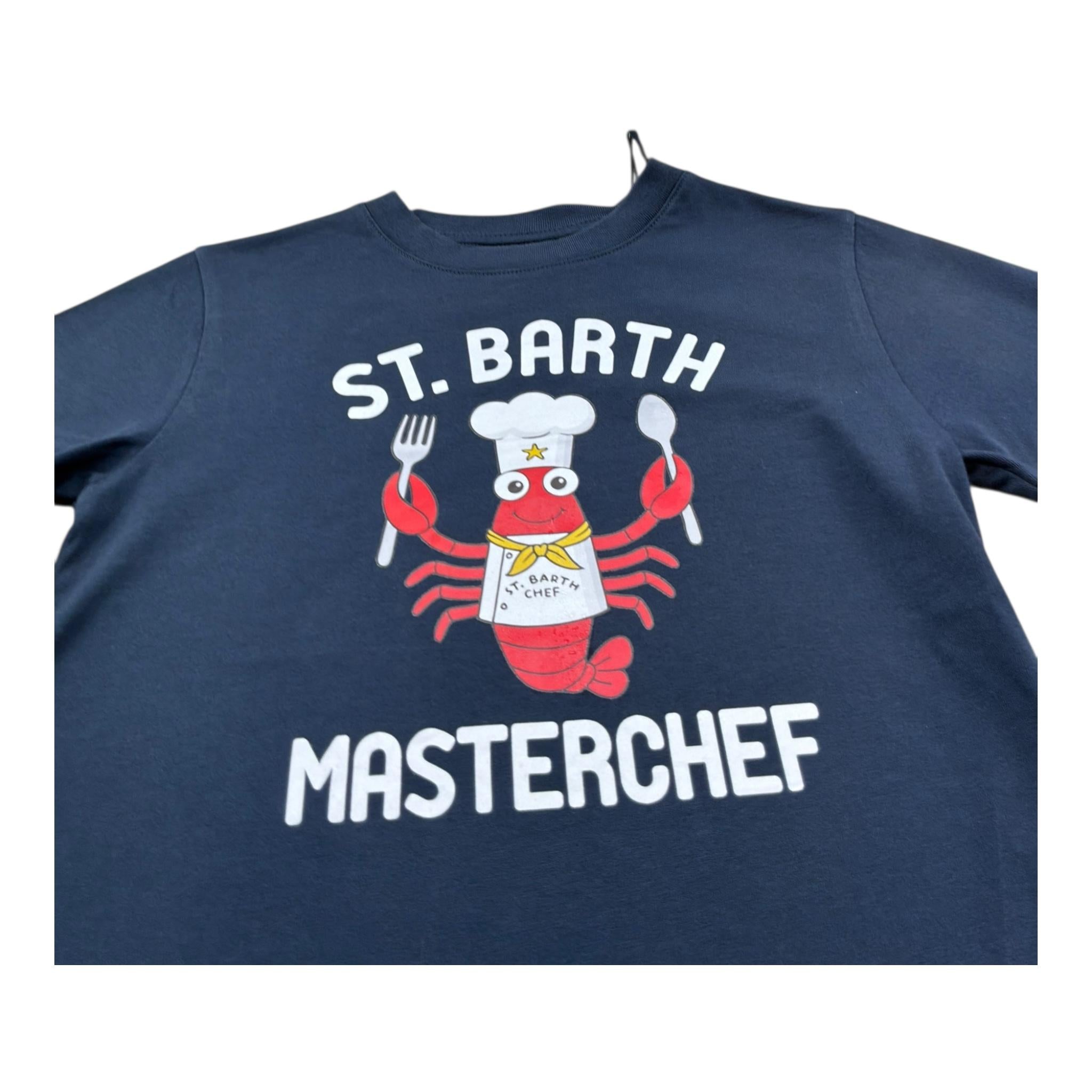 Saint Barth T-Shirt Girocollo Tinta Unita con Stampa per Bambino 00291L BLU SAINT BARTH 