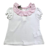 JO Milano Solid Color Crew Neck T-Shirt With White Contrast Collar For Baby Girls