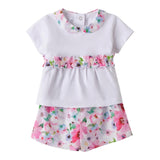 Minibanda Completo 2 Pezzi Short-T-Shirt Tinta Unita con Stampa Fiori per Neonata 3B787 BIANCO MINIBANDA 