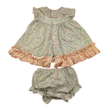 Valentina Bebes Set Solid Color Dress with Pattern-Green Culotte for Newborn