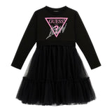 GUESS abito manica lunga tinta unita con gonna tulle Nero per Bambina J4YK06KB8R0 NERO GUESS 