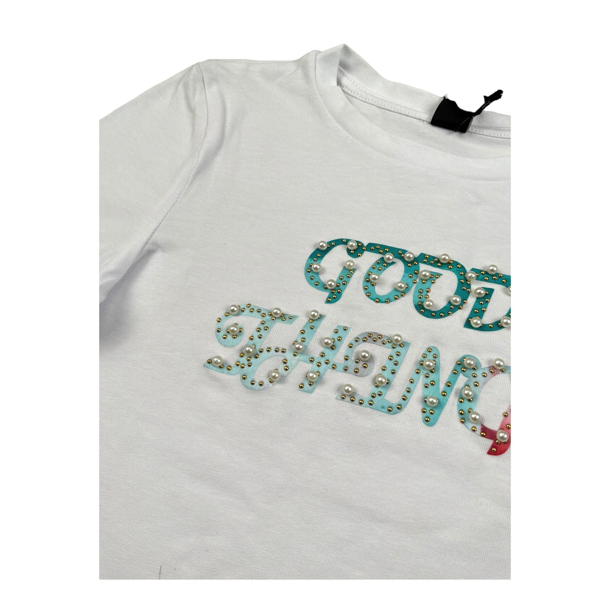 Naice T-Shirt Girocollo Tinta Unita con Stampa In Contrasto per Bambina 24128 BIANCO NAICE 