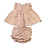 Yoedu Baby Girl Solid Color Dress-Pink Panties Set
