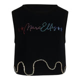 Marc Ellis Solid Color Black Glitter Sleeveless Top For Girls