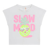Billieblush Solid Color Crew Neck Printed Glitter T-Shirt White For Baby Girls