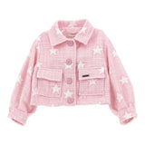Monnalisa Solid Color Jacket With Pink Star Pattern For Girls