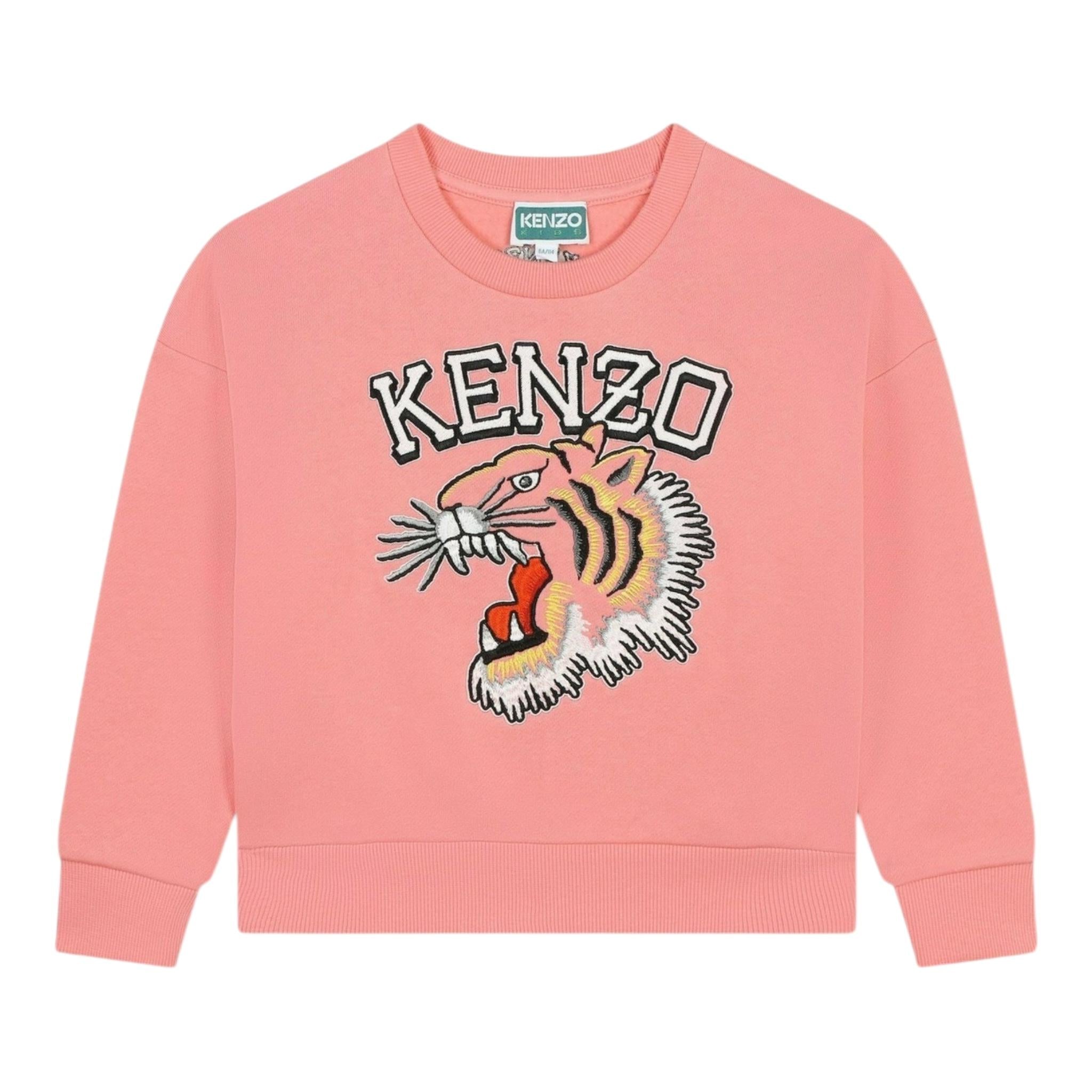 KENZO felpa chiusa girocollo tinta unita con stampa Rosa per Bambina K60692J ROSA KENZO 