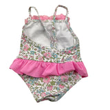 Sardon One-Piece Swimsuit Solid Color with White Flower Pattern for Baby Girls