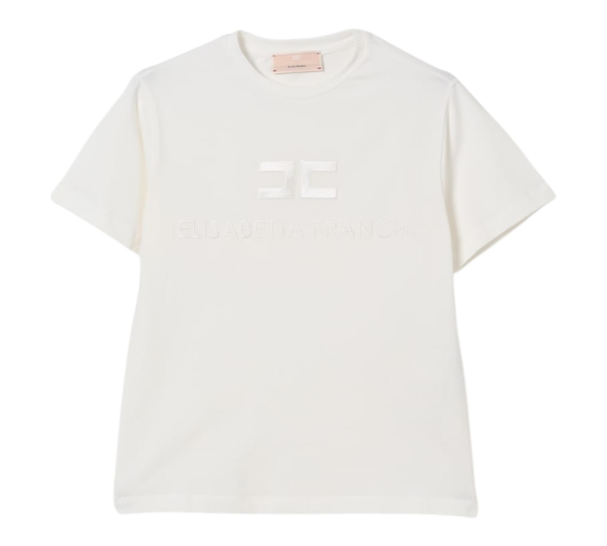 Elisabetta Franchi T-Shirt Girocollo Tinta Unita con Logo per Bambina EFTS231XX PANNA ELISABETTA FRANCHI 