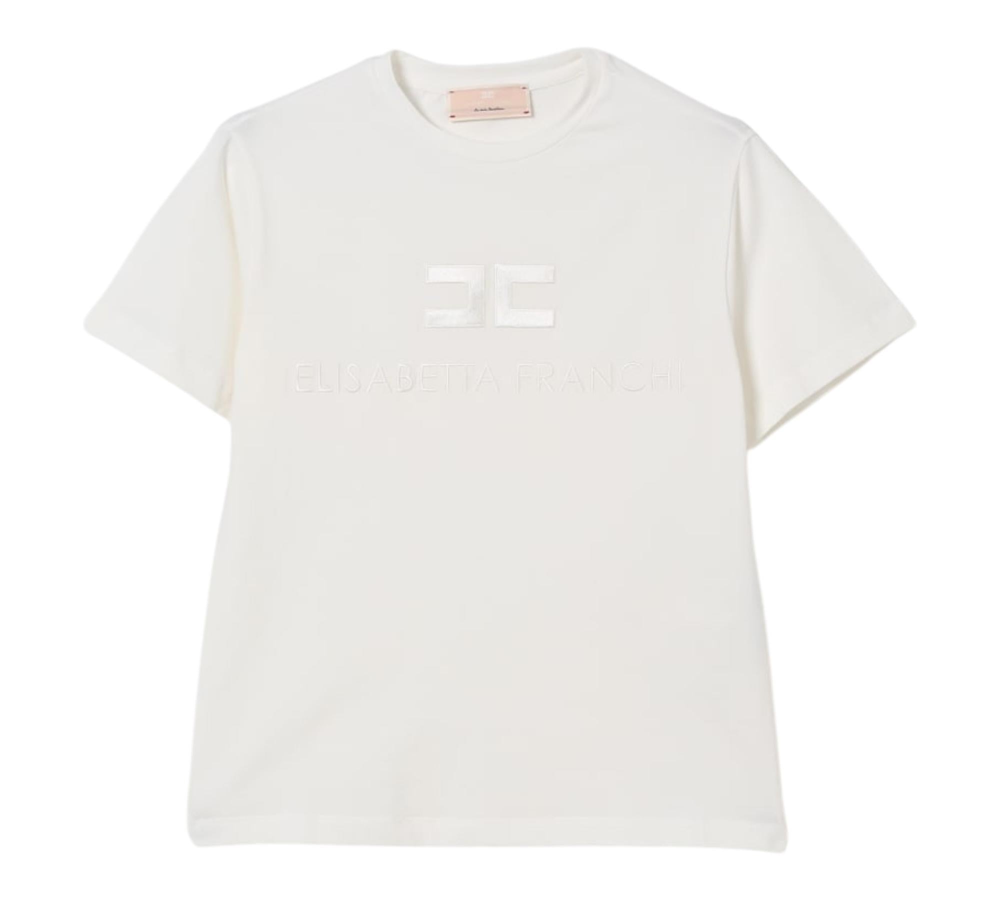 Elisabetta Franchi T-Shirt Girocollo Tinta Unita con Logo per Bambina EFTS231XX PANNA ELISABETTA FRANCHI 