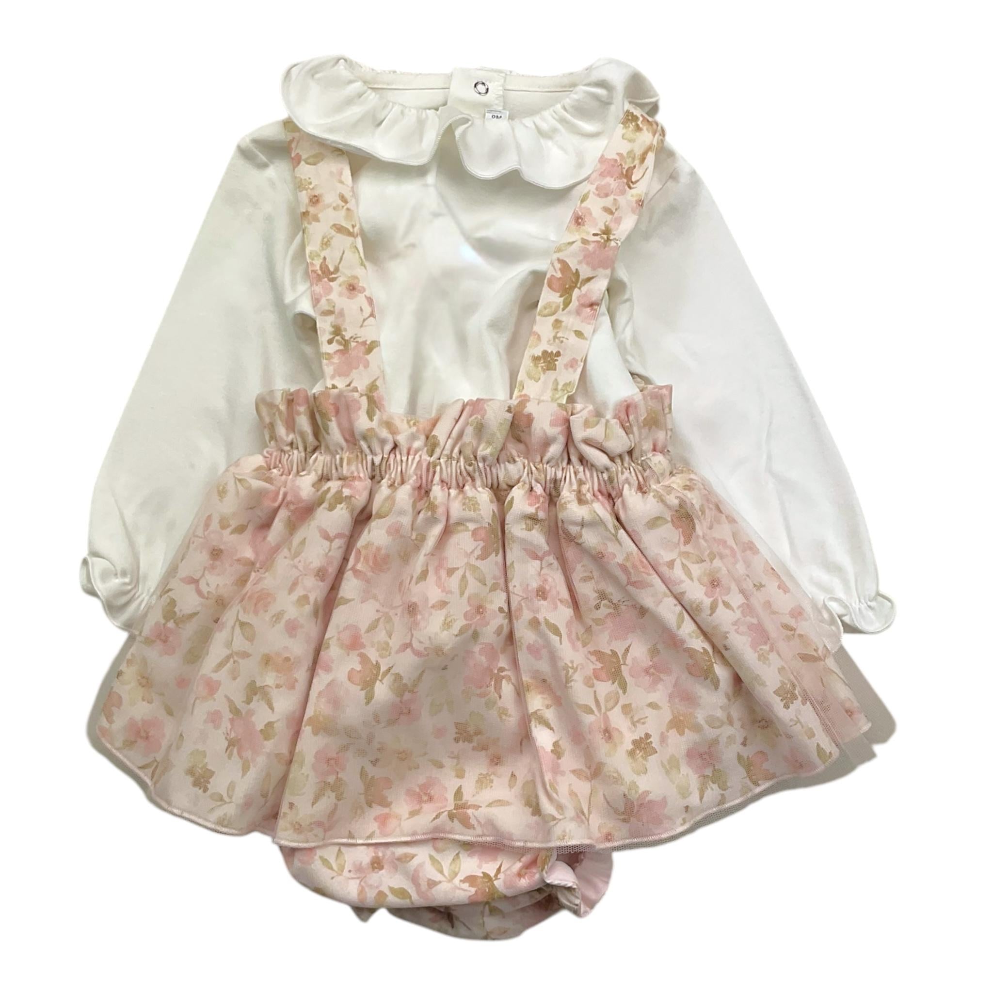 BARCELLINO completo 2pz bicolore salopette-camicia body Bianco/rosa per Neonata 115804 BAINCO/ROSA BARCELLINO 