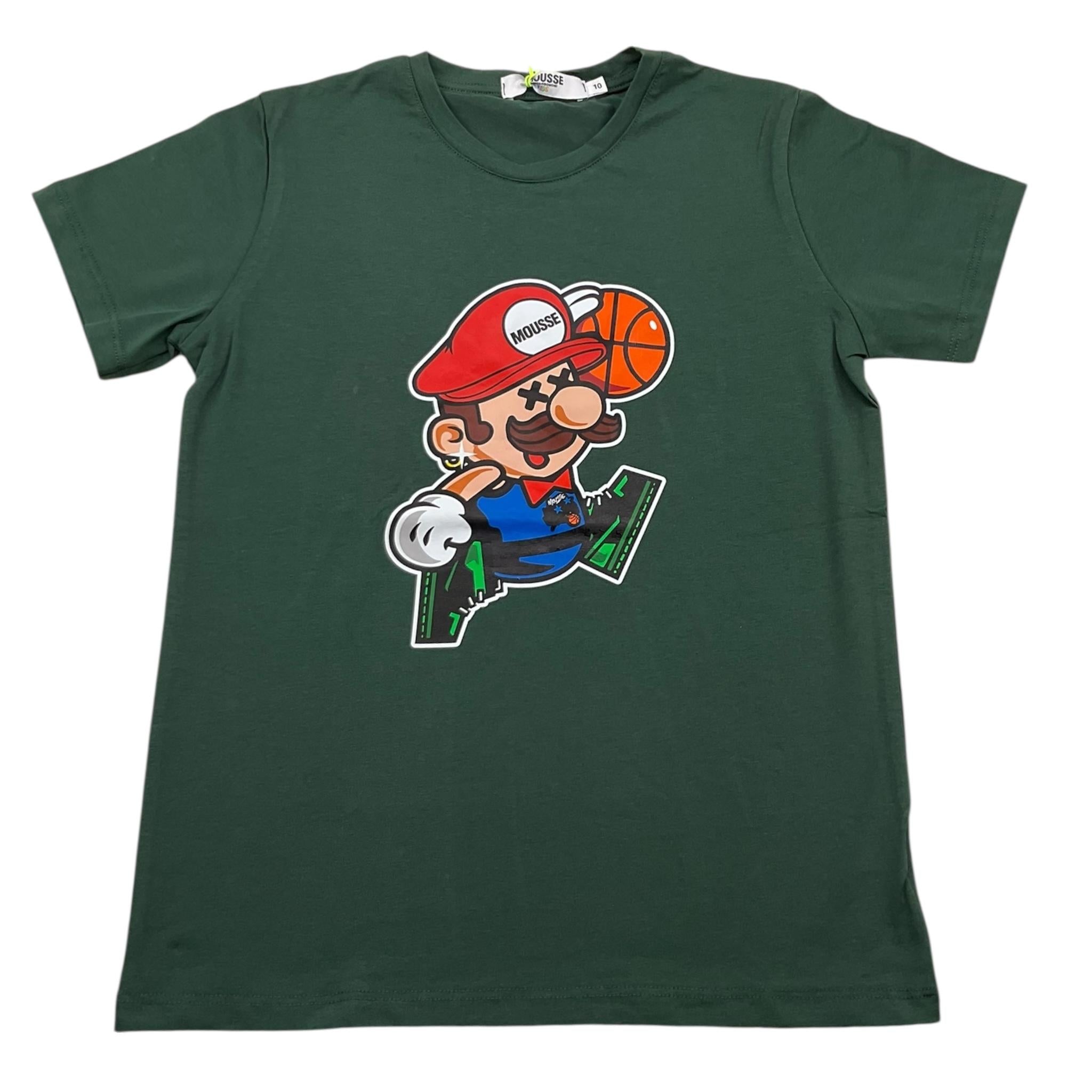 MOUSSE t-shirt girocollo tinta unita con stampa mario Verde per Neonato HKTS368G VERDE MOUSSE 
