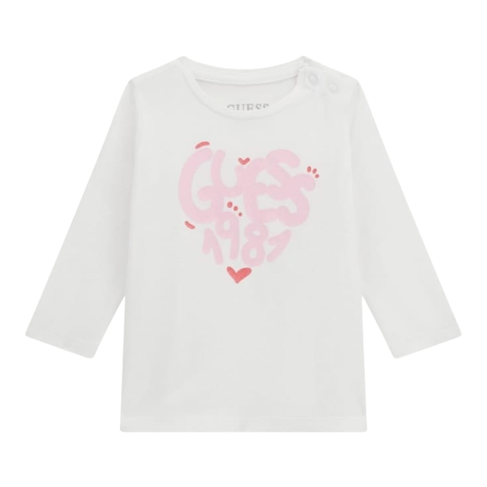 Guess Shirt Girocollo Tinta Unita con Logo per Neonata A5RI01K6YW4 BIANCO GUESS 