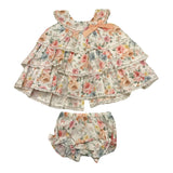Valentina Bebes Set Solid Color Dress with Pattern-White Culotte for Newborn