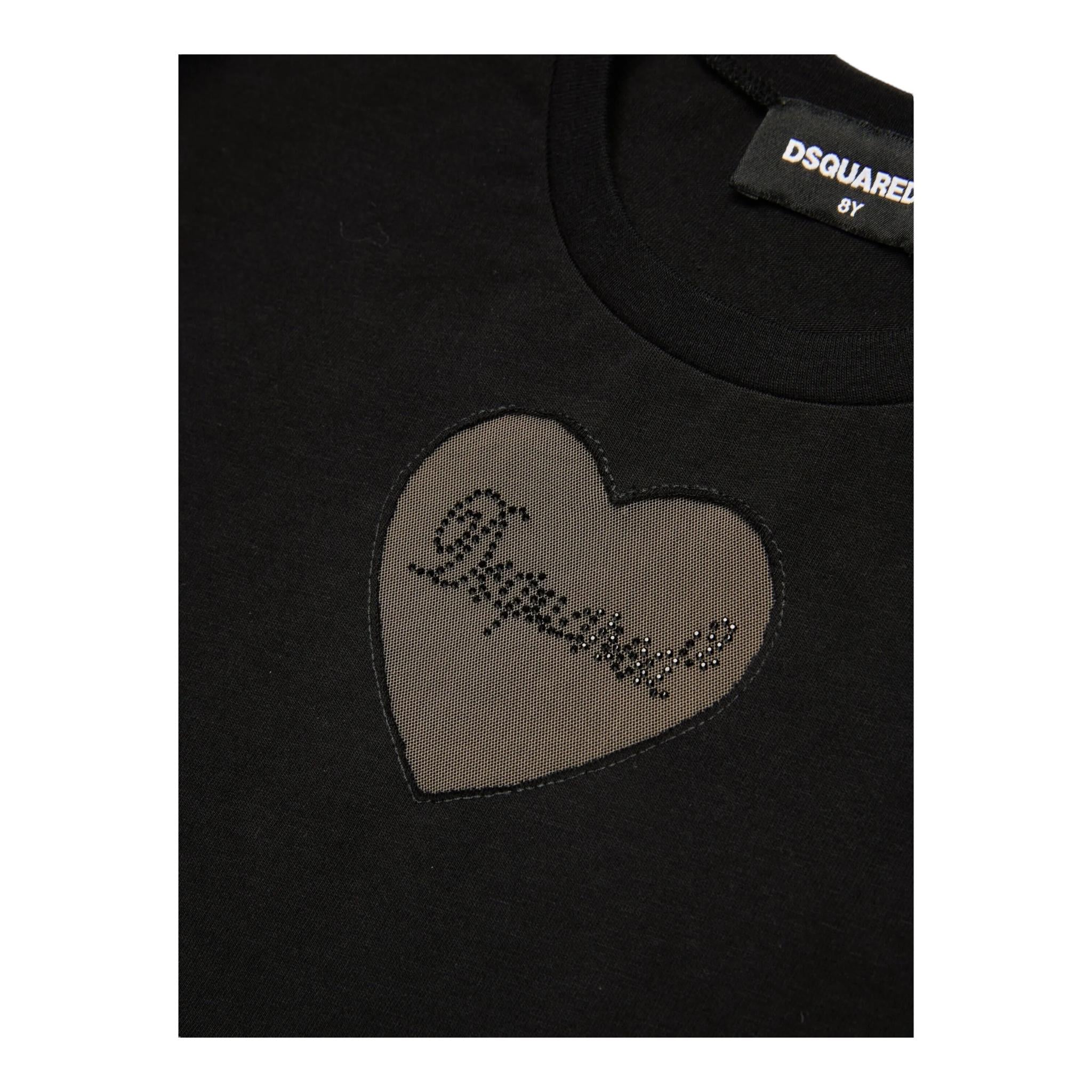 DSQUARED2 t-shirt girocollo tinta unita cn cuore Nero per Bambina DQ2576 NERO DSQUARED2 