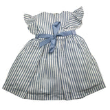 Marlu' Two-Tone Half-Sleeve Dress with White/Blue Striped Pattern for Baby Girls