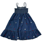 Saint Barth Abito Bretelline Tinta Unita con Ricami Fiori per Bambina MIKI BLU SAINT BARTH 