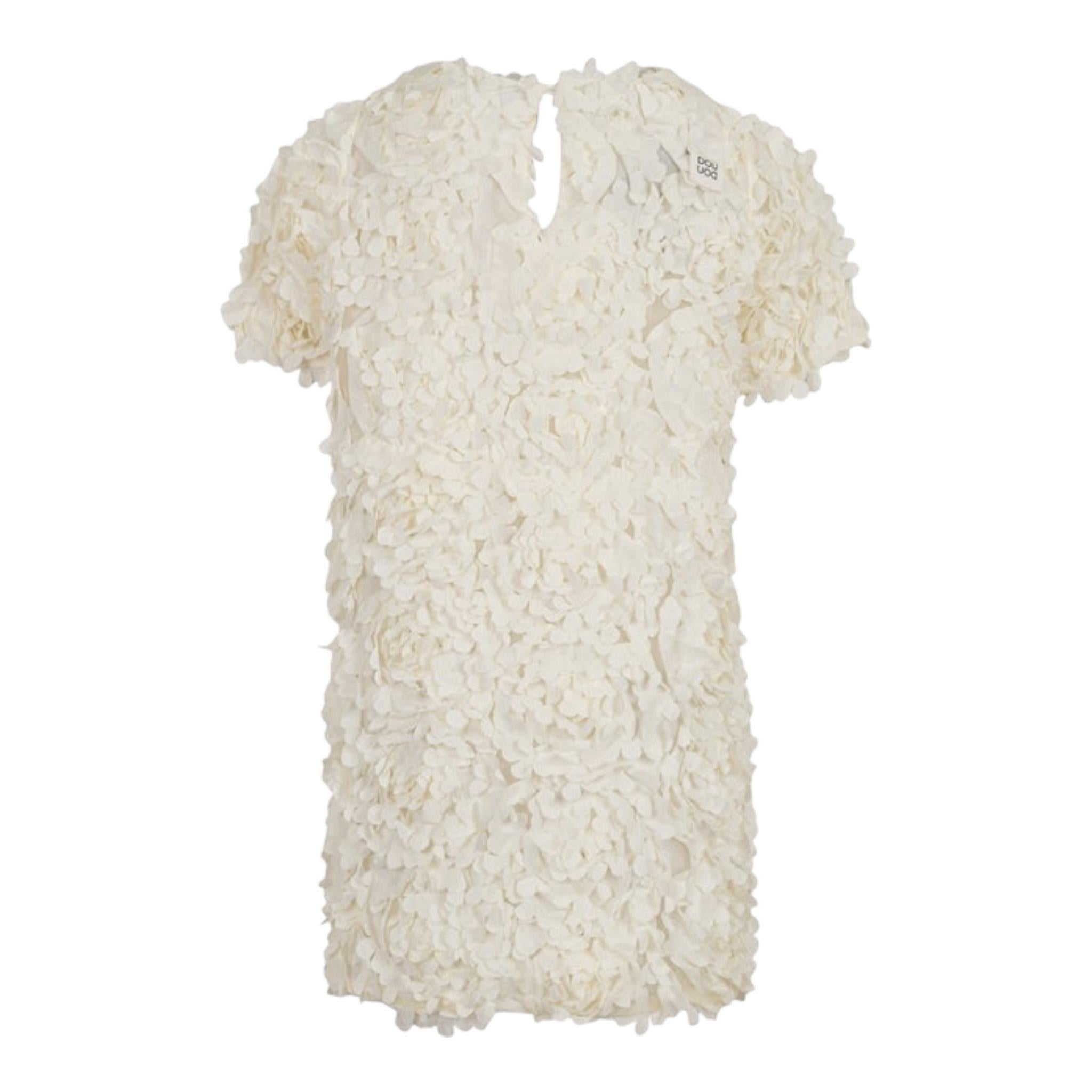 Dou Dou Abito Girocollo Tinta Unita con Applicazioni per Bambina DW1A91 PANNA DOU DOU 