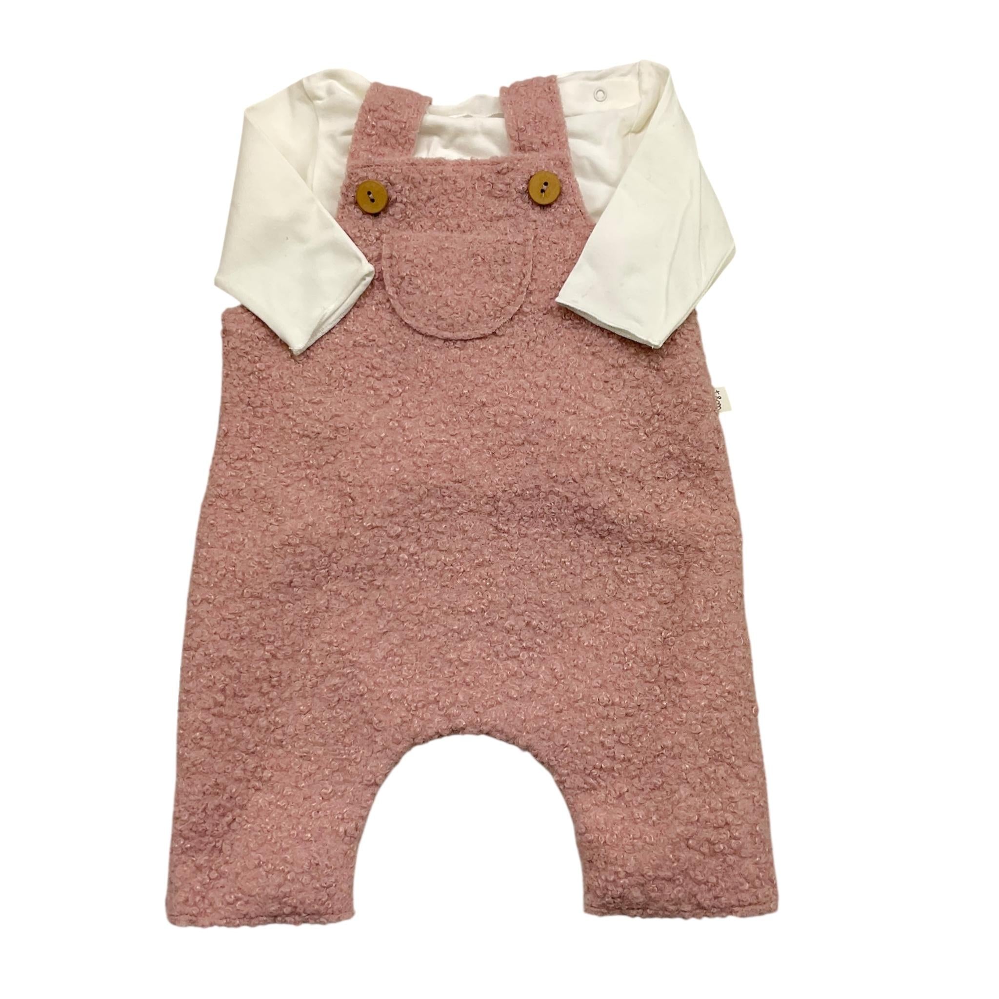 TEDDY E MINOU completo 2pz salopette-shirt bicolore Bianco/rosa per Neonata FJJJKE BIANCO/ROSA TEDDY E MINOU 