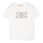 Elisabetta Franchi T-Shirt Girocollo Tinta Unita con Applicazioni Brillantini per Bambina EFTS239 BIANCO ELISABETTA FRANCHI 