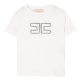 Elisabetta Franchi T-Shirt Girocollo Tinta Unita con Applicazioni Brillantini per Bambina EFTS239 BIANCO ELISABETTA FRANCHI 