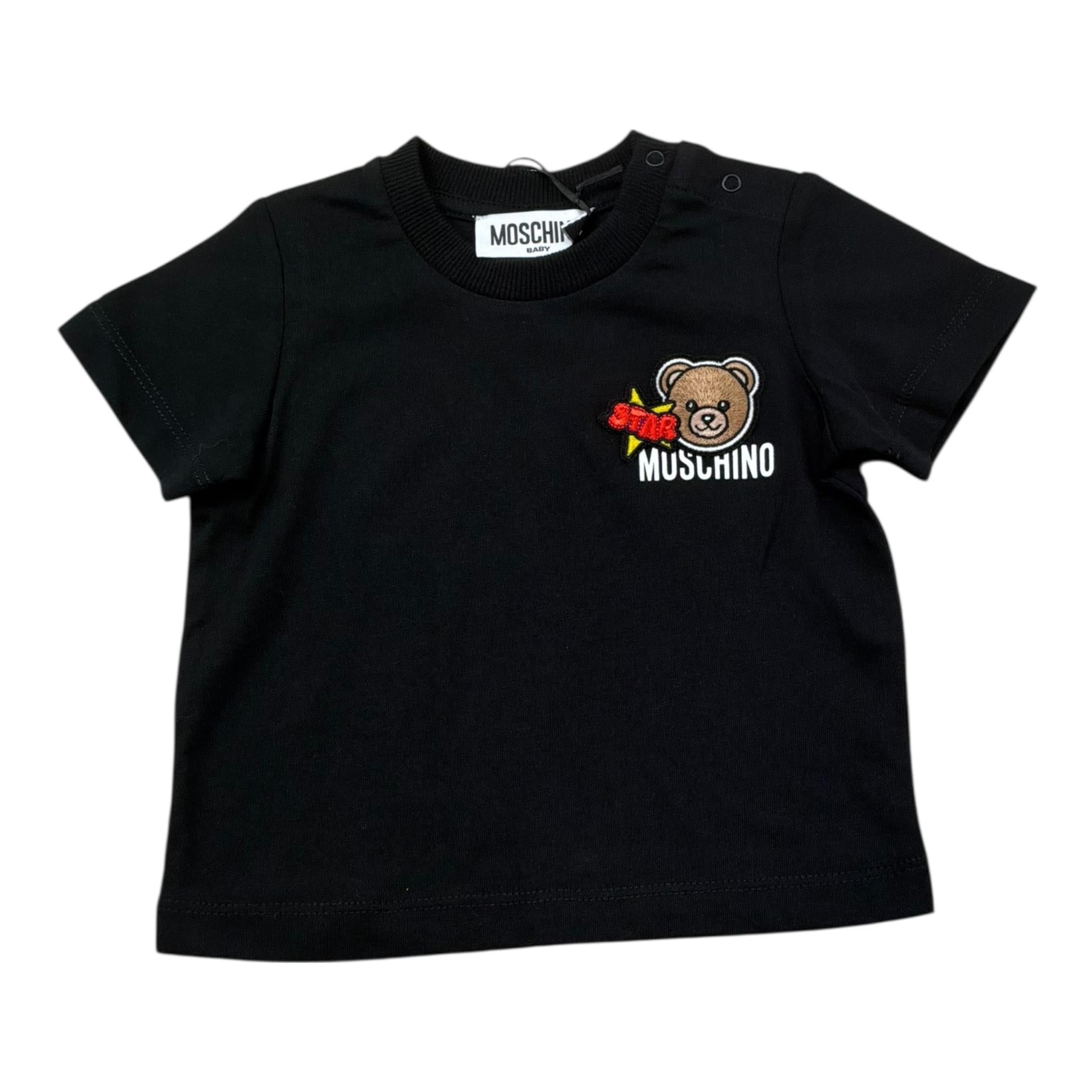 Moschino T-Shirt Girocollo Tinta Unita con Stampa per Neonato MVM047 NERO MOSCHINO 