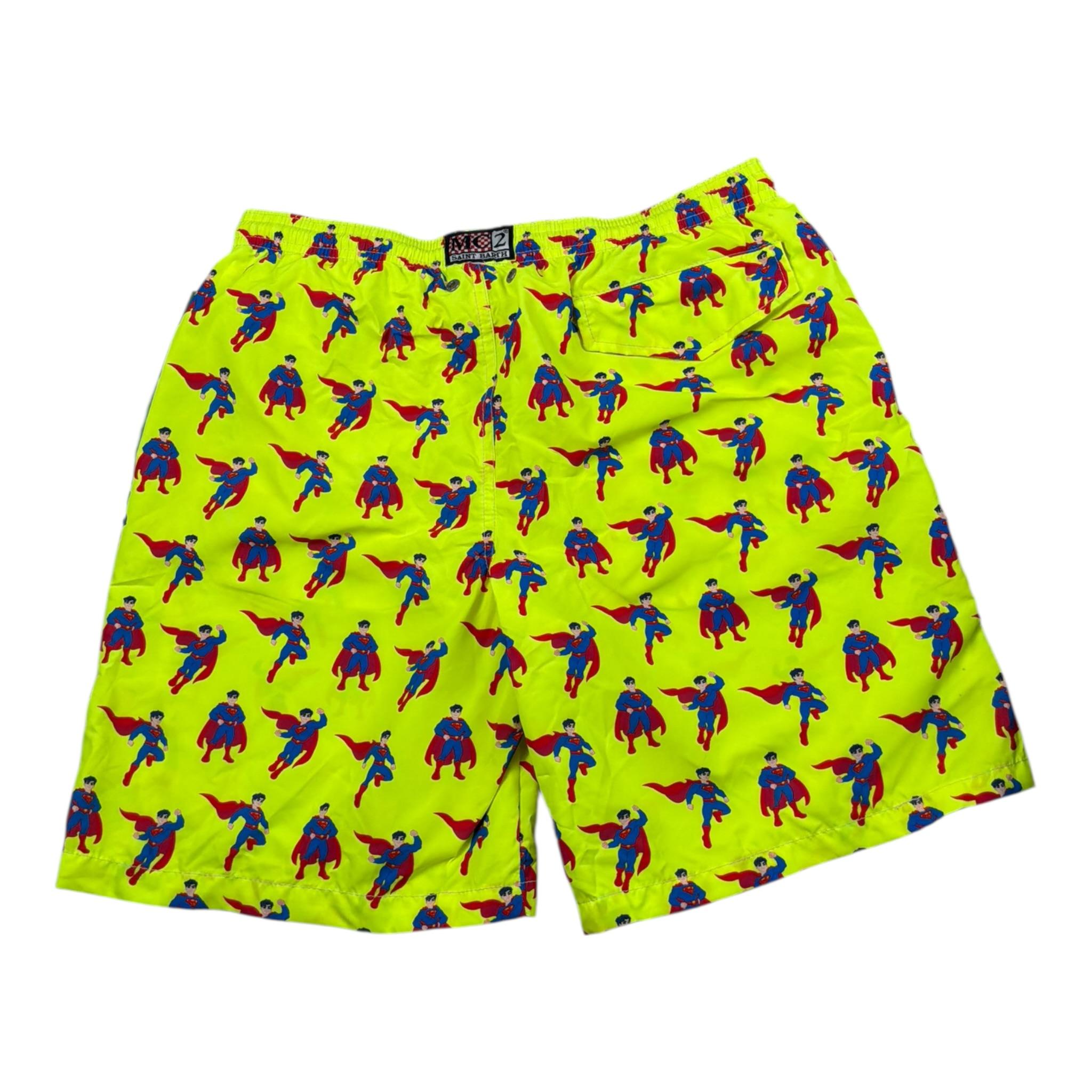 Saint Barth Costume Tinta Unita con Stampa Superman per Bambino SUPER GIALLO FLUO SAINT BARTH 