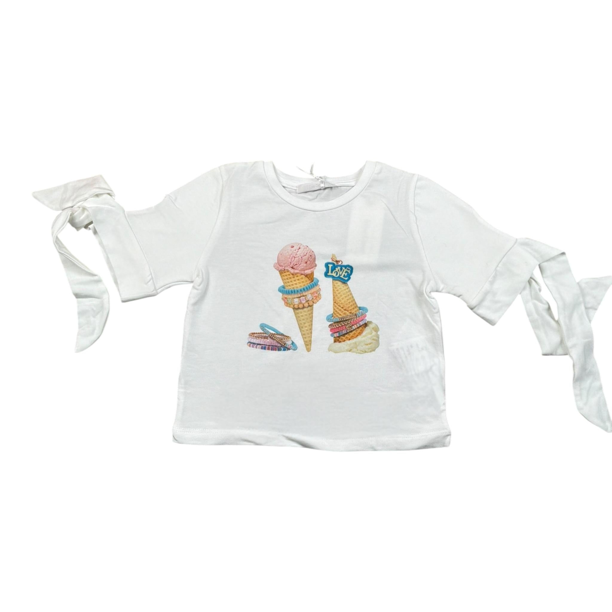 Miss Grant T-Shirt Girocollo tinta unita con Stampa Bianco per Bambina MG1317 BIANCO MISS GRANT 