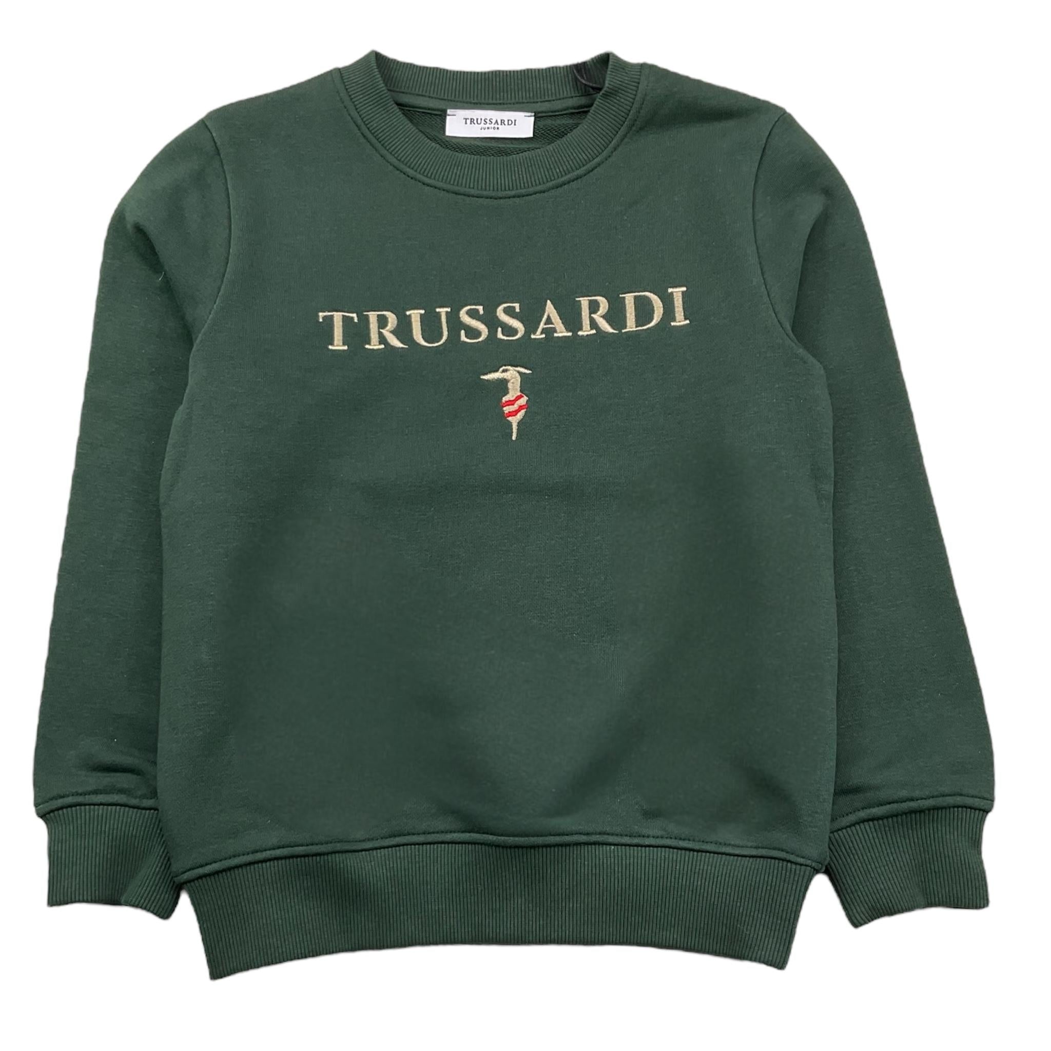 TRUSSARDI felpa chiusa girocollo tinta unita cn stampa logo Verde per Bambino TBA25008CF VERDE TRUSSARDI 