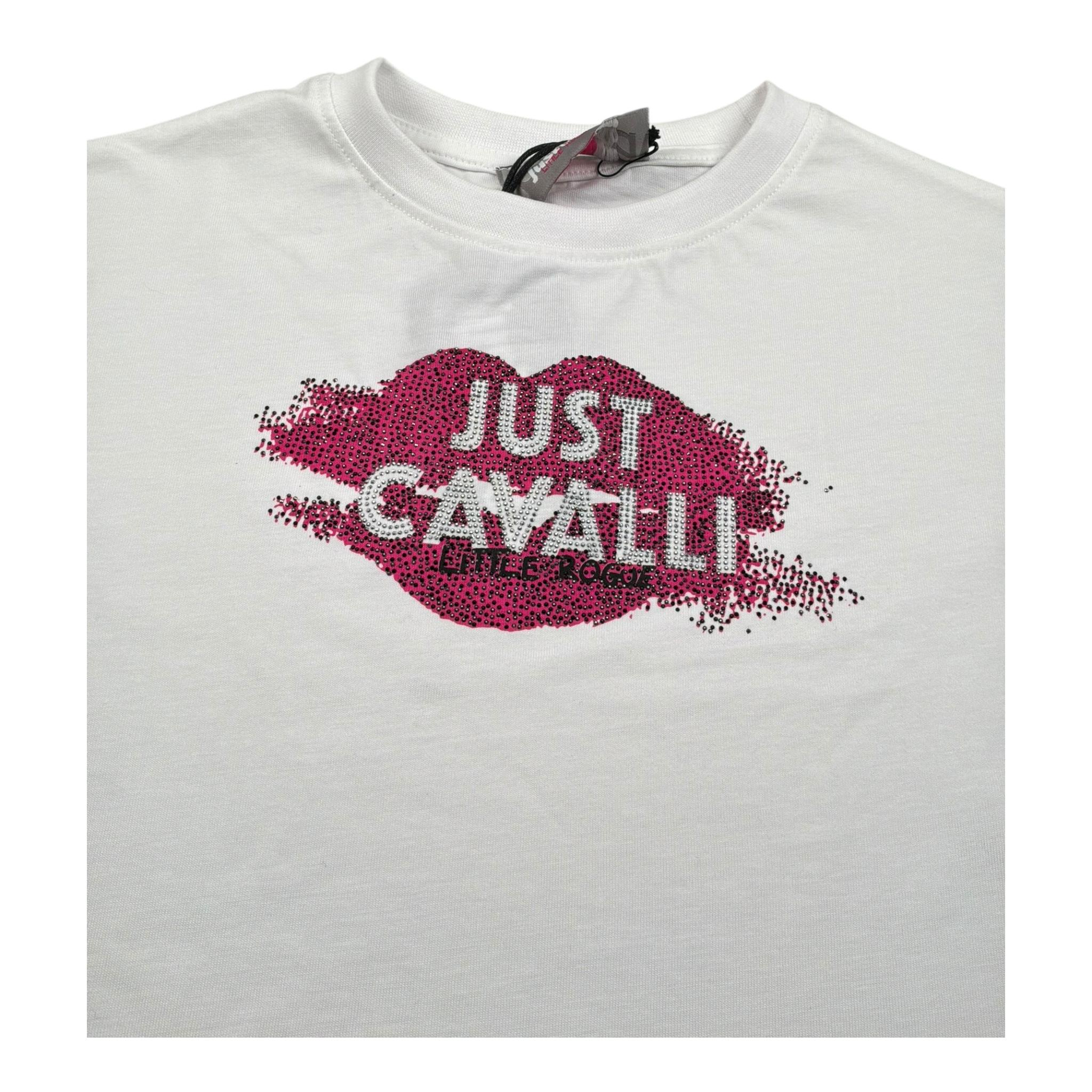 Just Cavalli T-Shirt Girocollo Tinta Unita con Brillantini per Bambina JGP26031TS BIANCO JUST CAVALLI 